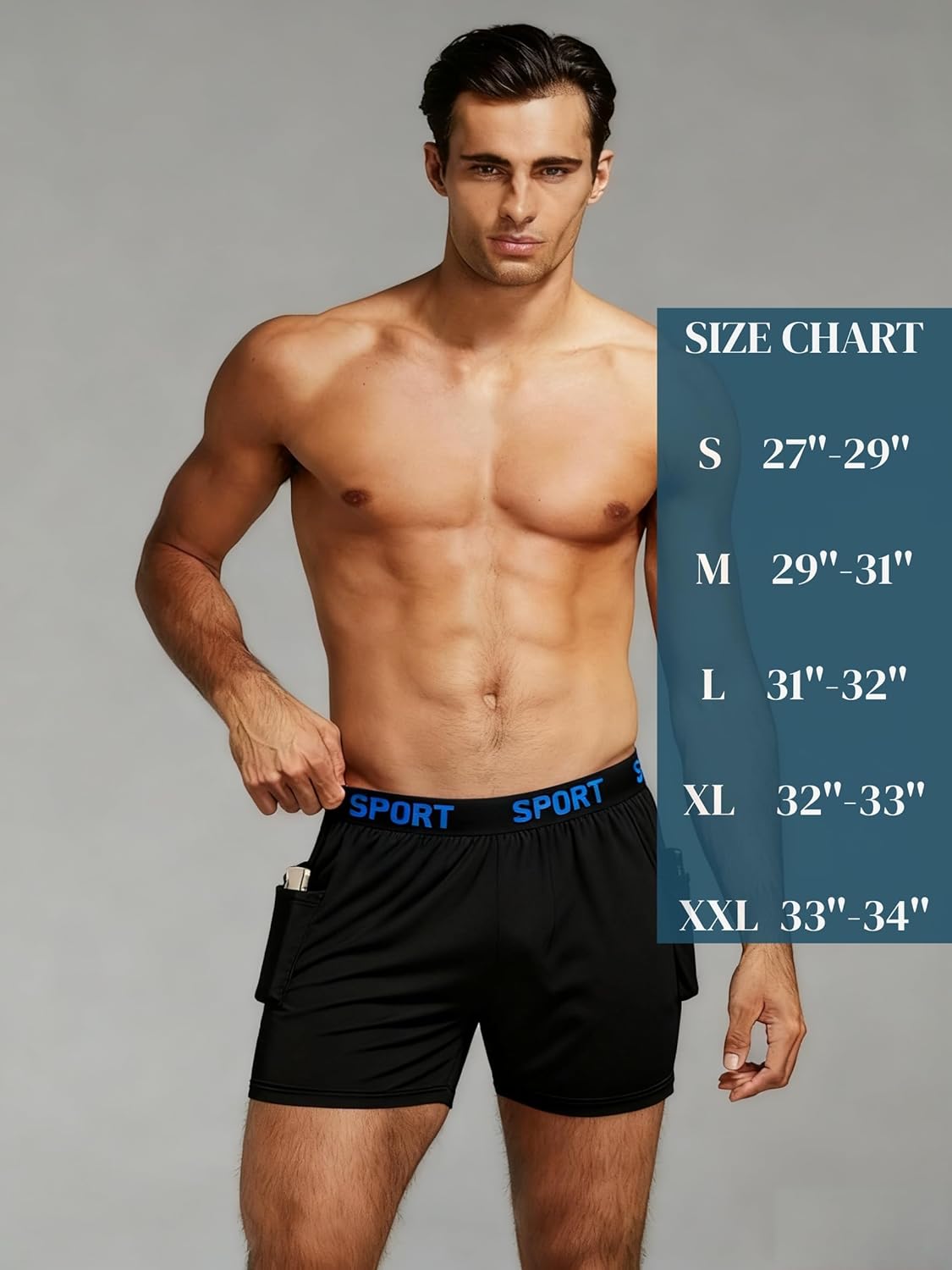 Men’s Black Boxer Briefs Underwear Pack, Boxer Briefs with Pockets for Men, Athletic Boxers for Men - Image 2