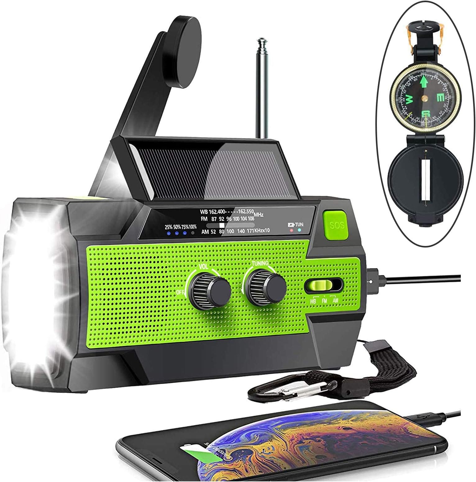 ãâ‚¬Â2023 Upgradedãâ‚¬â€˜Emergency Solar Hand Crank Radio, 4000mAh Portable Weather Radio, AM/FM/NOAA, 3 Gear LED Flashlight, Motion Sensor Reading Lamp, Phone Charger, SOS Alert & Compass for Home and Outdoor