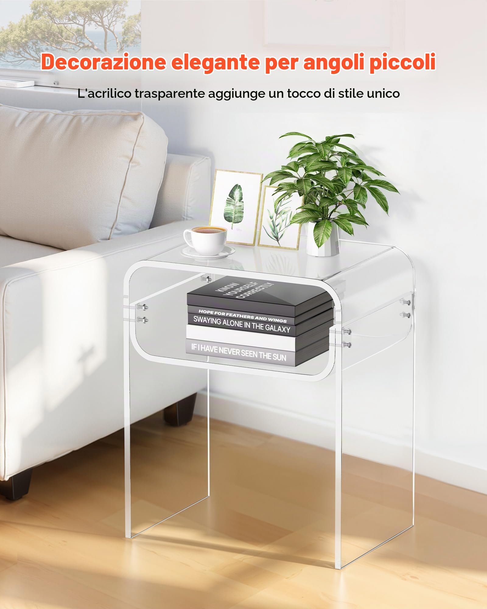 VEVOR Tavolino in Acrilico, Comodino Trasparente a 2 Livelli con Ripiano, Rettangolare Moderno in Acrilico, Comodino Spesso per Camera da Letto, Soggiorno, Studio, 30 x 40 x 50 cm