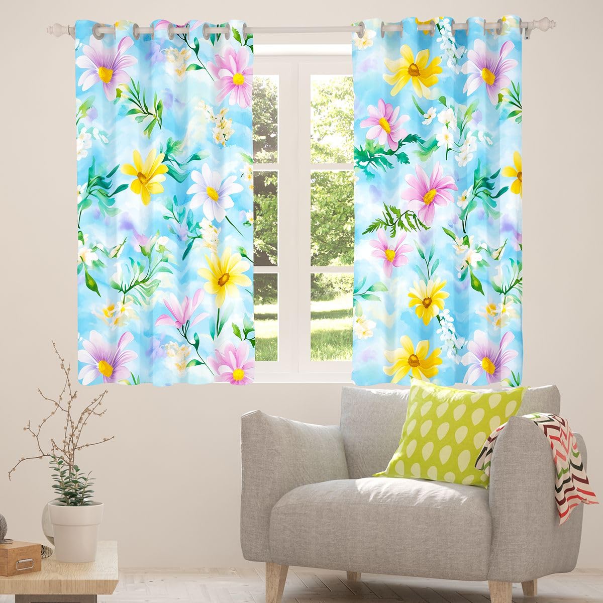 Lot de 2 rideaux de fenêtre XXL - 260 x 140 cm - Aquarelle - Motif fleurs sauvages - Rideaux occultants - Dreamy Sky - Pour adultes et enfants