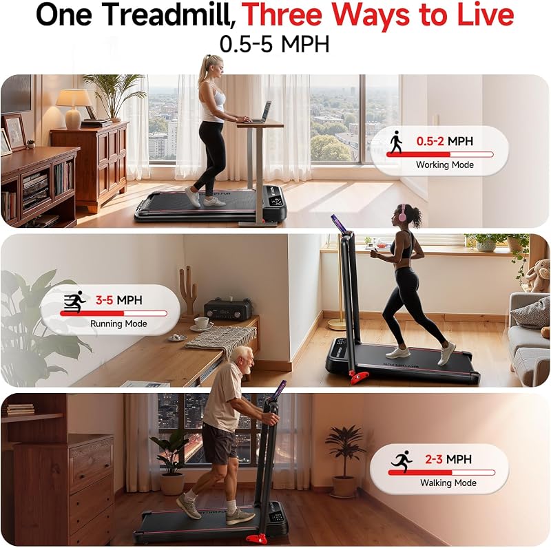 RHYTHM FUN Treadmill with Incline, Walking Pad with Handle Bar,300lbs Walking Pad with APP, Portable Folding Walking Treadmills for Home/Office with Low Noise image 4