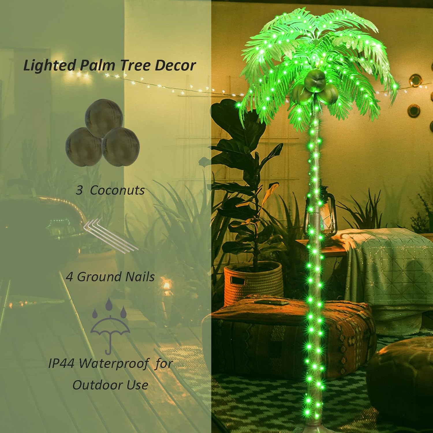 Ledido 6FT Lighted Palm Tree with 3 Coconuts, 144LED Colorful Light Up Palm Trees Outdoor with Remote Waterproof, Artificial Led Palm Tree for Luau Summer Hawaiian Patio Tropical Party Indoor Decor