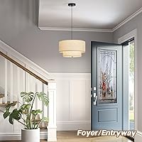 Vista 8 de 18" Modern Double Drum Fabric Pendant Light, Large Hanging Ceiling Chandelier Fixture with Dual Layer Fabric Shade, Ideal for Dining Room, Living