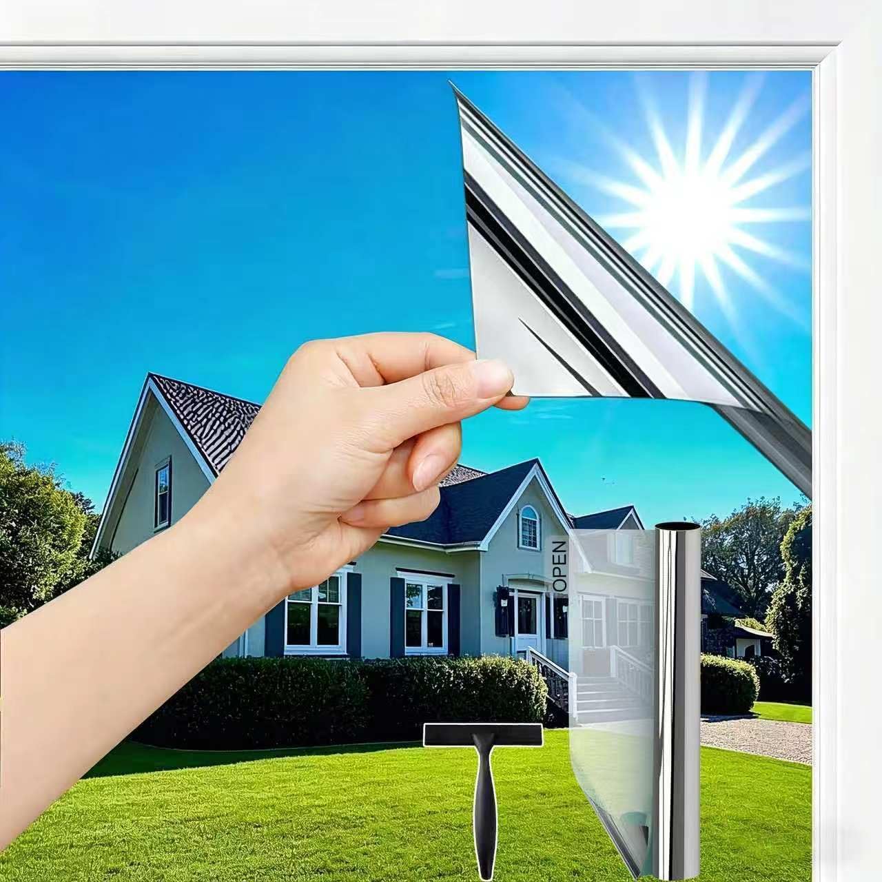 Silver 90x400cm wonderffolie One Way Clear Window Film Privacy Heat Reflective Mirror Window Film for Glass Windows UV Window Tint Film Daytime Anti Glare with Adhesive Thermal Solar Vinyl — image 1