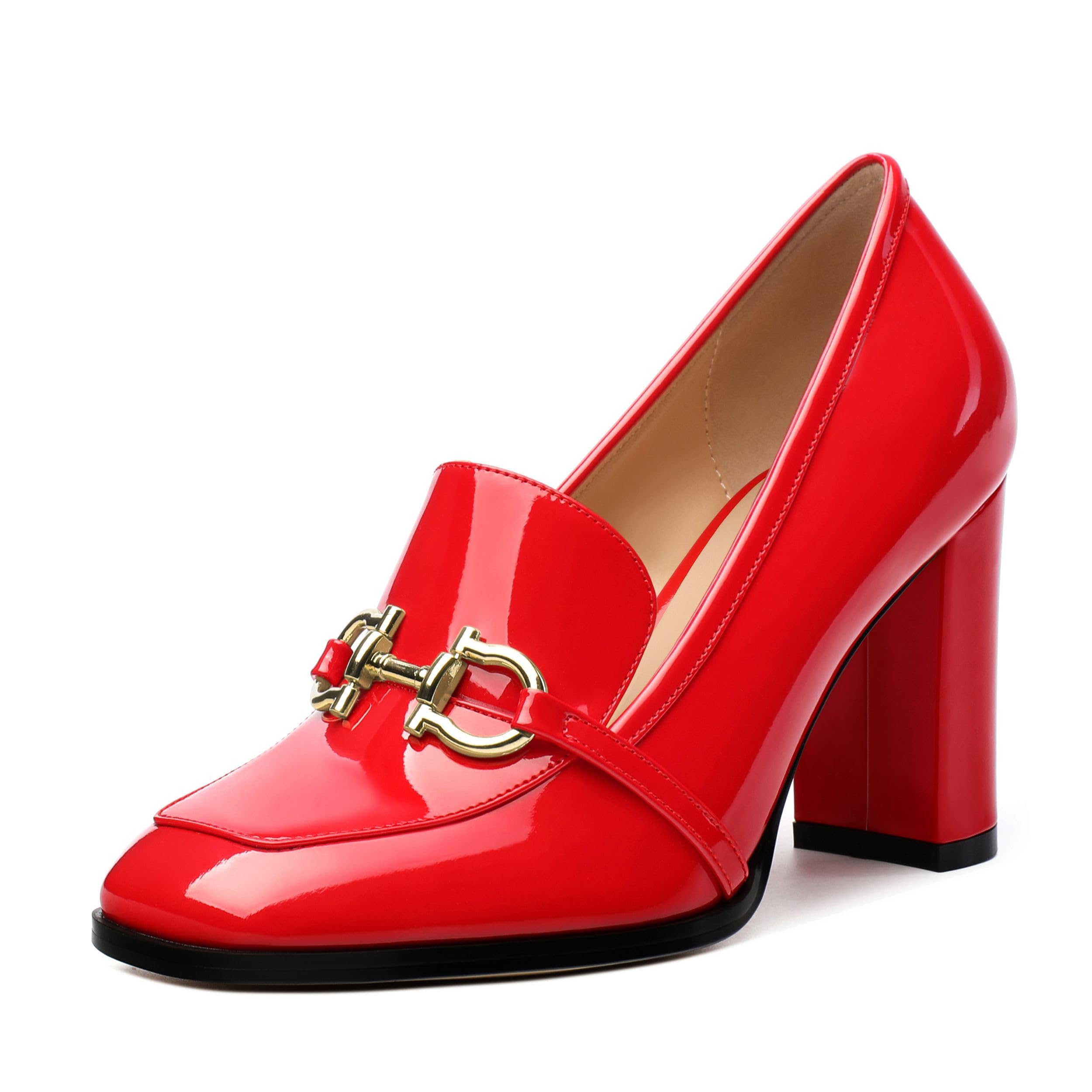 WEANDWEI Women's Chunky Heel Square Toe Pumps, Heel High Loafers for Women, Office Commuter Party Prom Single Shoes