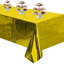 WedDecor Rectangle Metallic Foil Tablecloth 54 x 108 Inch, Gold - 3pcs | Disposable Plastic Tablecloth for Catering Events, Holiday Banquets, BBQ, Graduation Party Decorations