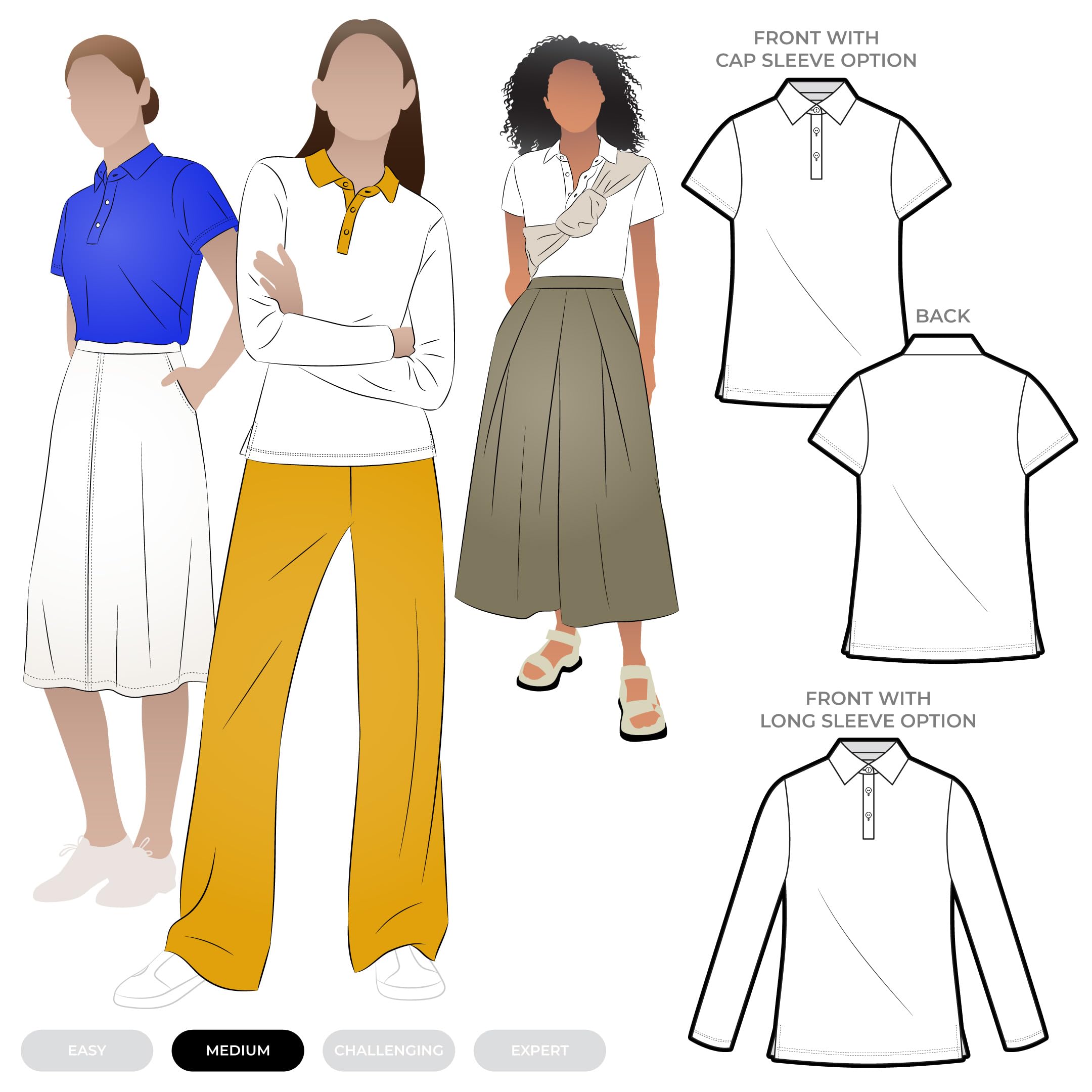 Patron de couture polo Jess Style Arc finitions haut de gamme pour tissus tricotés
