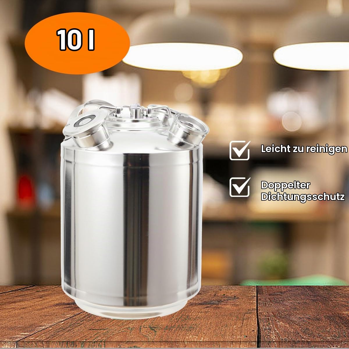 10L Bierreinigungsfass 3 Kopf ReinigungsbehäLter mit Deckel, Edelstahl Bier Reinigungsfass Geeignet für Fassspeere vom Typ A und S, Reinigungsgerät Bierreinigungsfass für Bierzapfanlage 10L