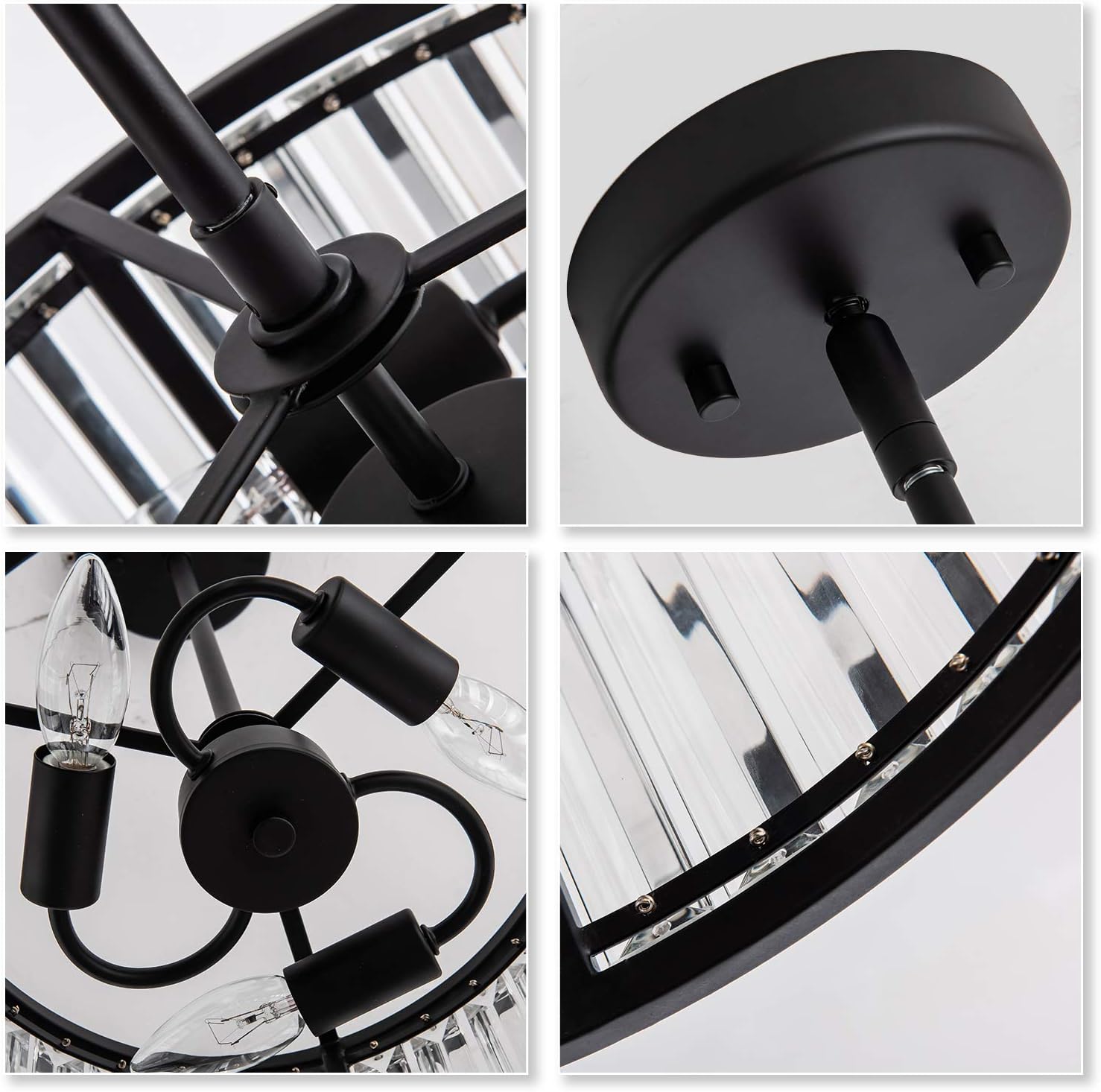 MAYNA Round Crystal Chandelier Pendant Lighting Fixture Industrial Ceiling Pendant Light for Kitchen Island, Dining Room, Bedroom, Corridor, Entrance, 3 Lights, Black Finish - - 