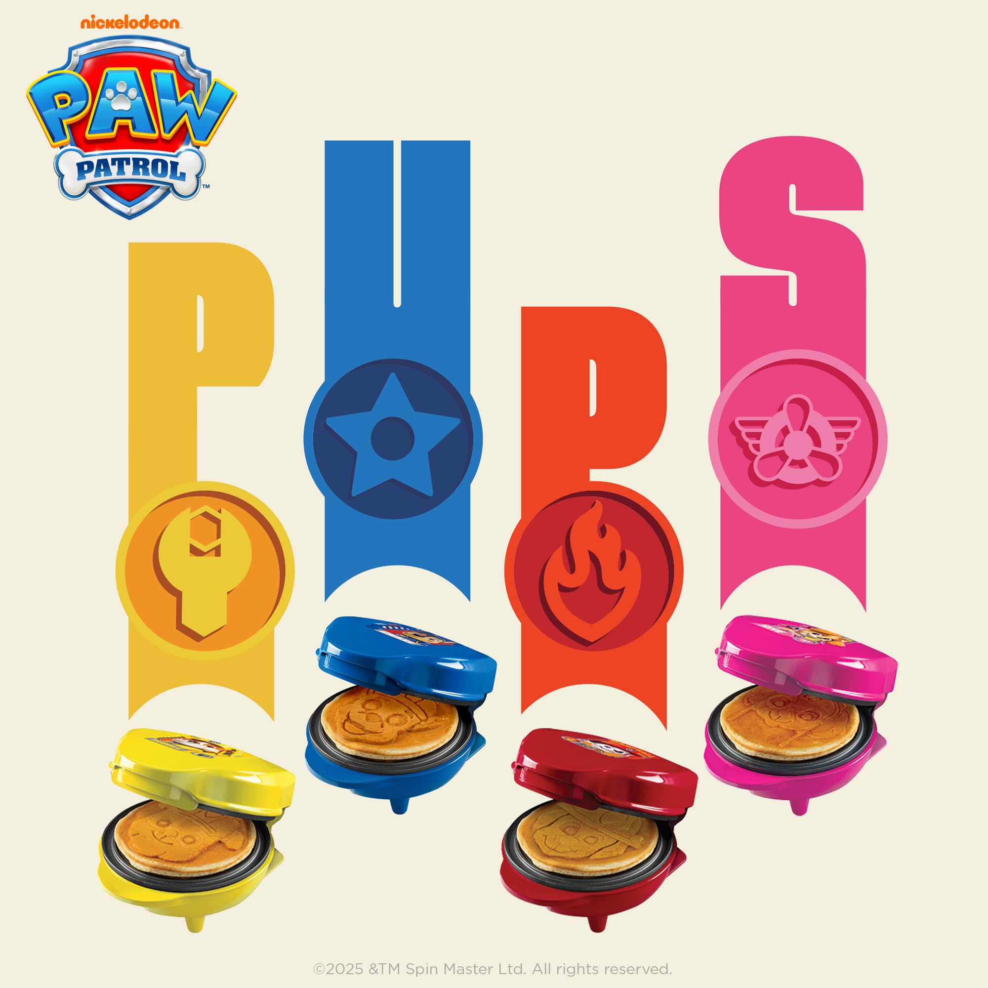 Gofrera de Paw Patrol Mini Gofrera con placa especial "Skye", tamaño gofre: Ø 10 cm, tamaño ideal para niños, para cumpleaños o como regalo, producto oficial de color rosa