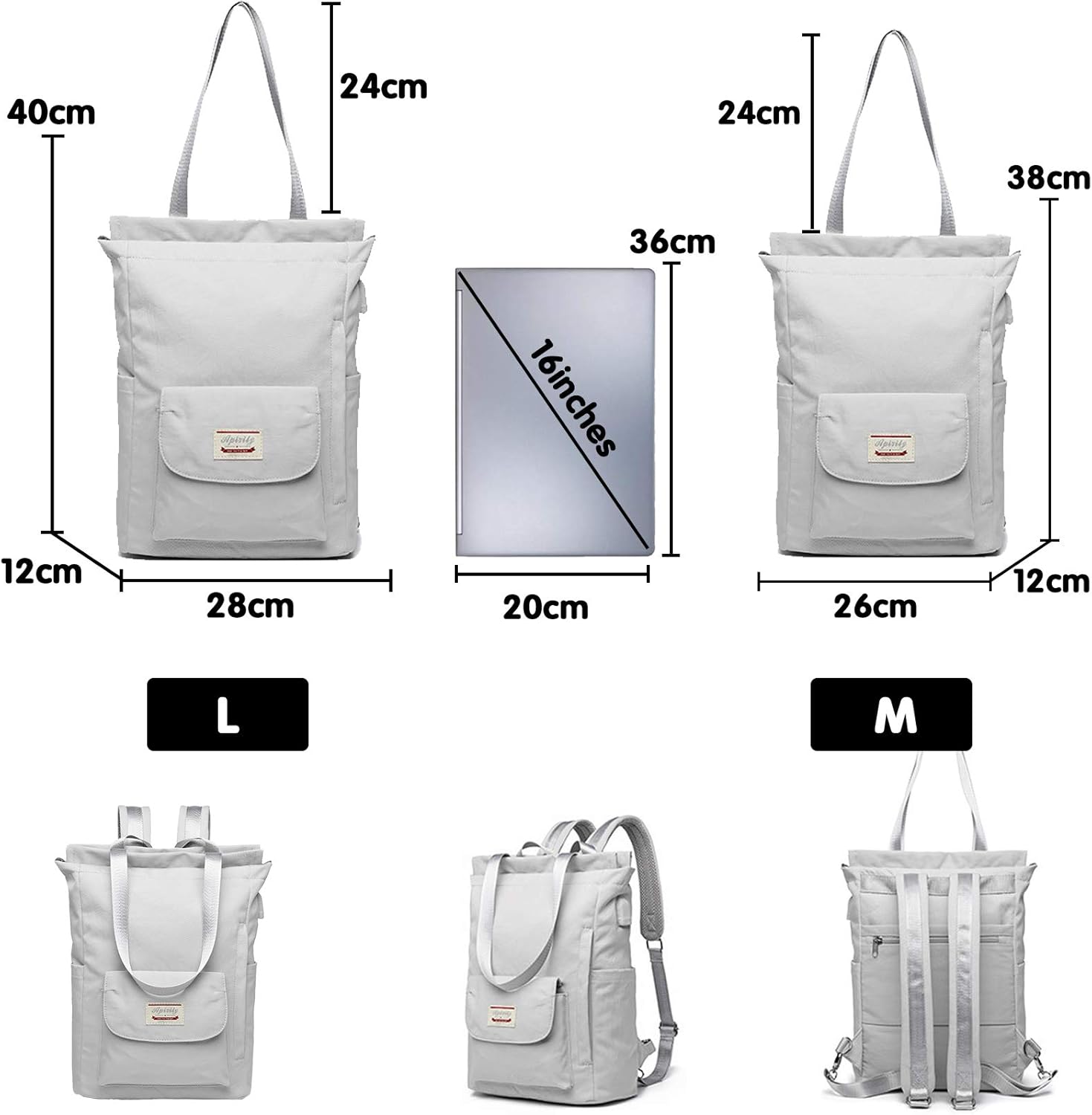 FANDARE Unisex Backpack Casual Shoulder Bags with USB Charging Port Luggage Strap Daypack for 15.6 inch Laptop Rucksack Travel Knapsack Durable Polyester Black