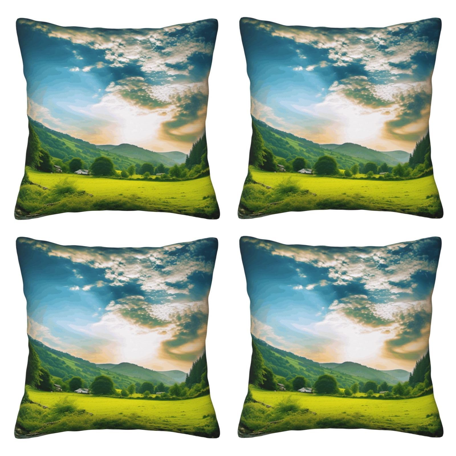 Natural Scenery Throw Pillow Cases 4 Pack Square Pillowcases Super Soft Pillow Protectors With Zipper for Couch Livingroom Sofa Bed Office Car,50x50 CM
