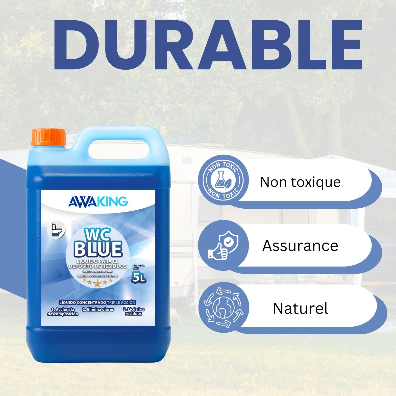 Plantawa Liquide WC Chimique Bleu 5 Litres | Concentré Liquide pour les Eaux Usées des Caravanes | Décomposition Efficace et Élimination des Odeurs pour les Toilettes Portables ou Potti