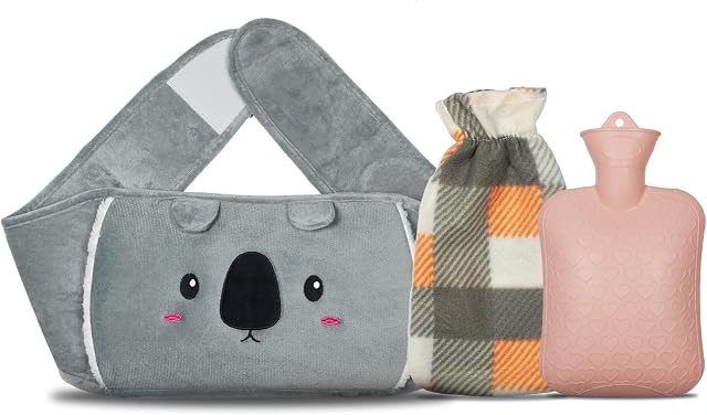 Hot Water Bottle,Wearable Rubber Warm Water Bag Belt with Plush Cover,Detachable Wrap Around Hot Water Bottles Pouch for Waist,Neck,Shoulder,Back,Leg,Period Pain Relief