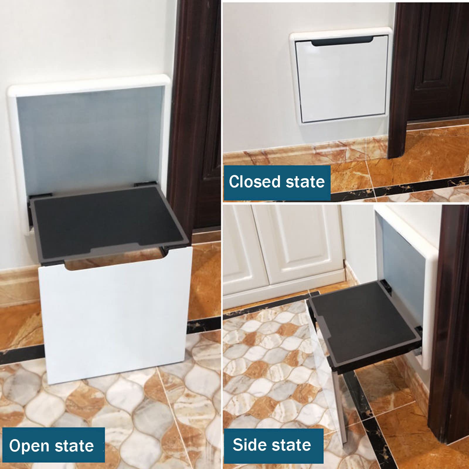 Plegable Taburete para Ducha en la Pared, Asiento Abatible para Ducha, Invisible Entrada Taburete para Zapatos, Banqueta de Baño para Ancianos, Embarazadas, Bancos Carga Máxima 150 KG, (Color:blanco)