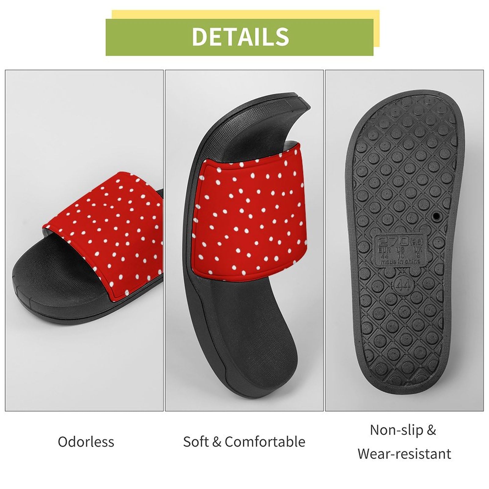 Ciabatte da doccia, a pois, per uomo e donna, antiscivolo, colore: rosso