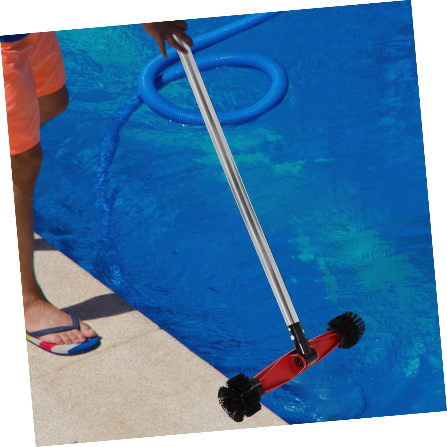 Brosse de Nettoyage pour Piscine avec Manche à Brosse Rotative pour Carrelage et Angles Nettoyage des Algues et Salissures