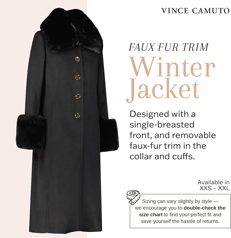 Vince Camuto Winter Trench Coat Women, Wool Coats Women with Fur