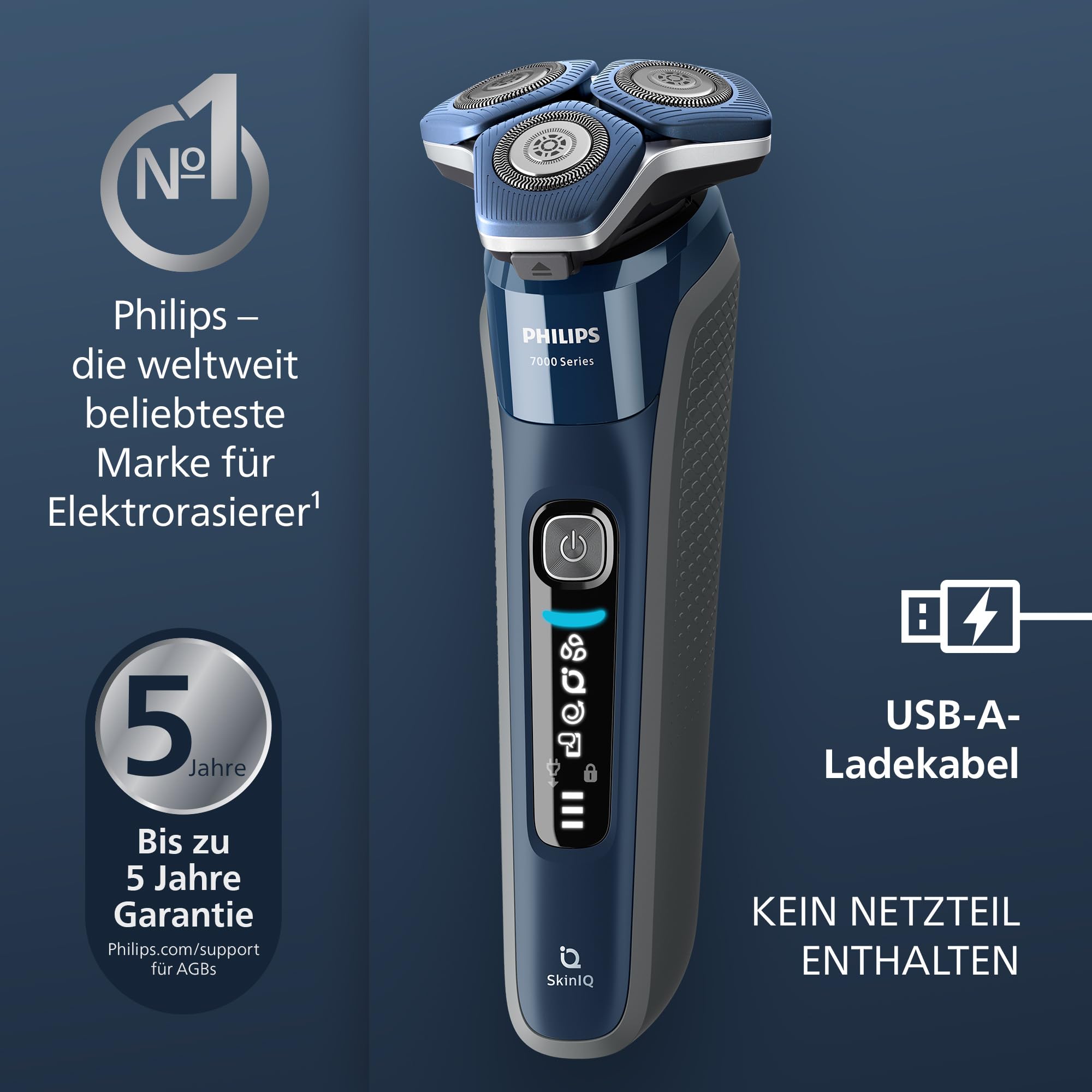 PHILIPS Shaver Series 7000 – Elektrischer Rasierer für Herren, Nass- und Trockenrasierer, ausklappbarer Trimmer, Reinigungsstation, 4 x Reinigungskartuschen, Ladestation & Reiseetui (Modell S7885/63)