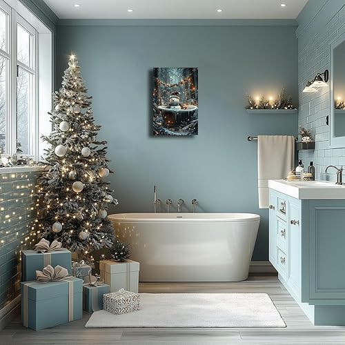 Miniatura 4 de Impresión en lienzo de muñeco de nieve de Navidad en la bañera, bosque, clásico, Navidad, invierno, escena nevada, paisaje, pinturas retro, imagen