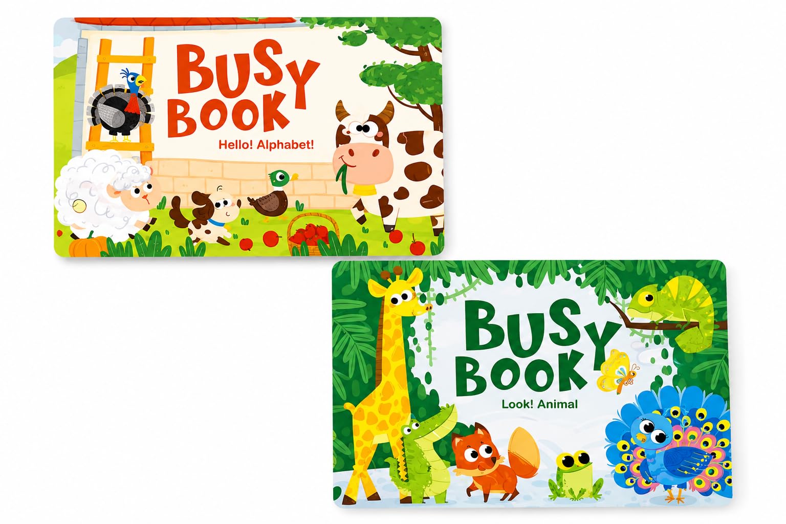 Busy Book for Toddlers, Set of 2 Montessori Activity Books, Reusable Stickers, Learning Toy Age 3+, Travel Toy, Alphabet & Animals