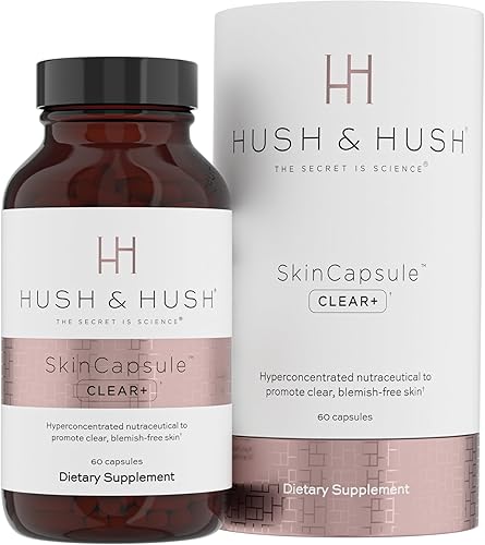 Hush & Hush SkinCapsule Clear+, Suplemento para el cuidado de la piel, vegano, tratamiento para el acné para la cara, suplementos nutracéuticos