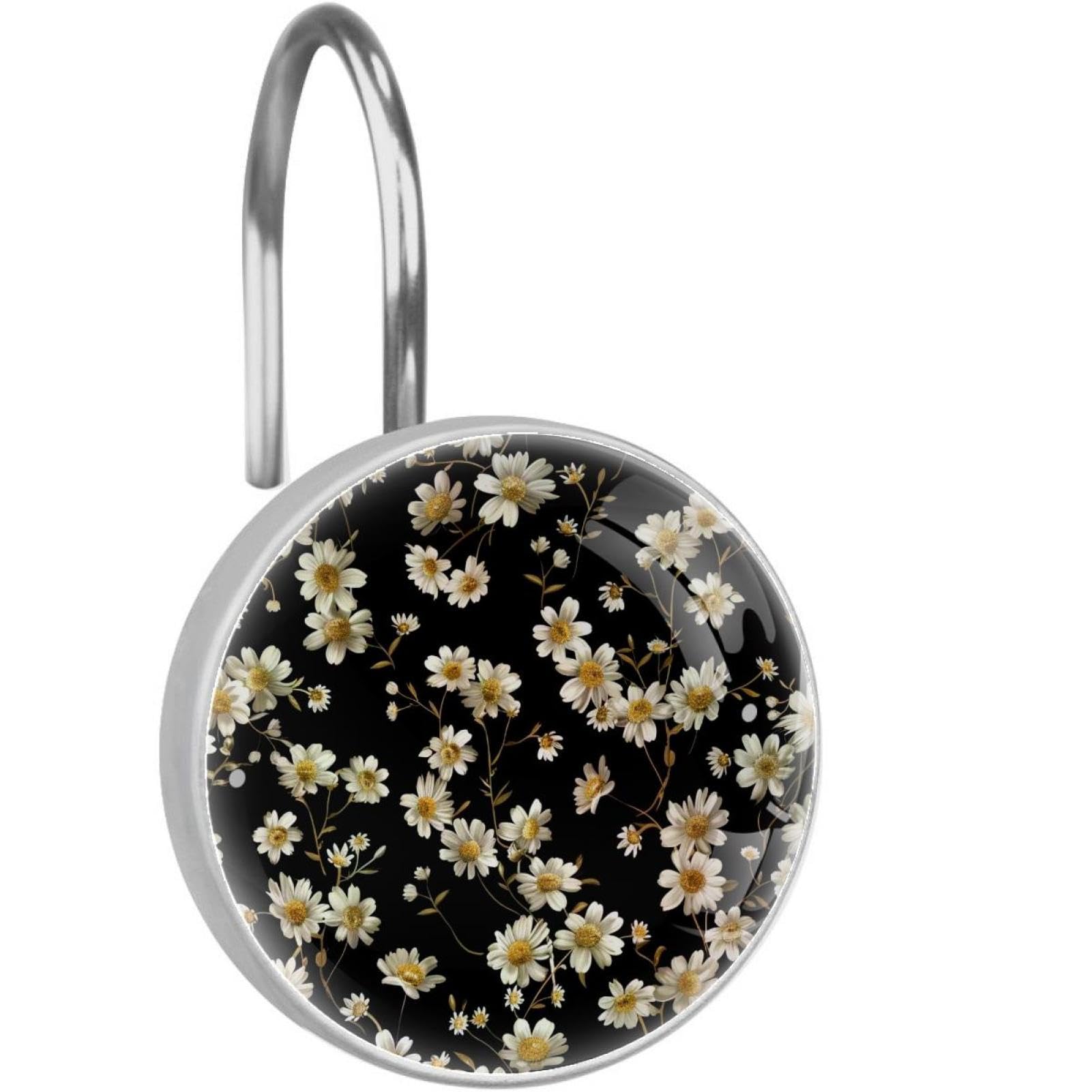 Anillos de cortina de ducha para decorar el baño con mini flores