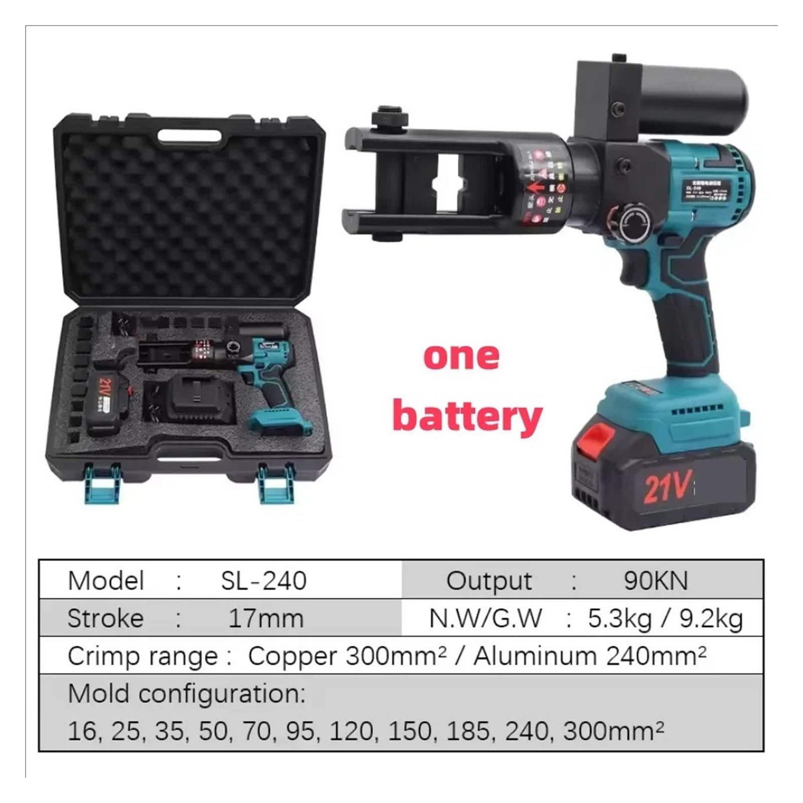 Pinza A Crimpare Idraulica Elettrica Da 10-240 Mm² A Ricaricabile 21 V Strumento For Cavi In ​​rame/alluminio Controllo Preciso(SL-240)