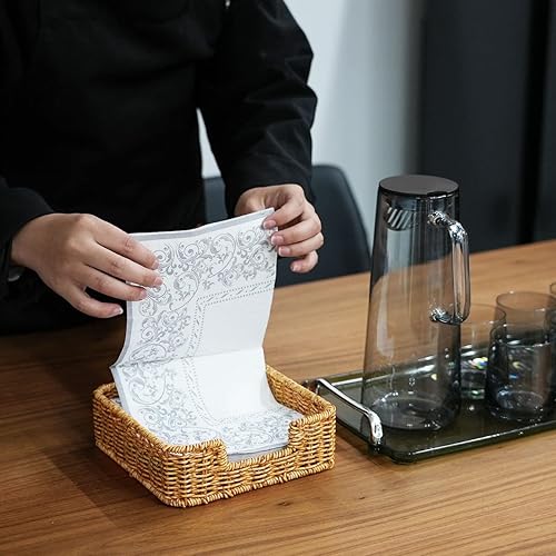 Miniatura 4 de Servilletero de ratán tejido para toallas de invitados para restaurante, cocina, baño, organizadores y almacenamiento (7.7 pulgadas de largo x 7.7