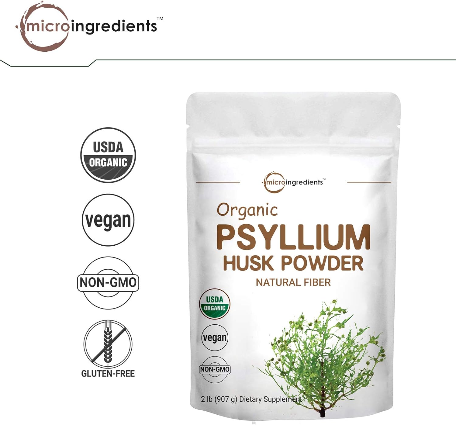 Psyllium Husk Powder Organic, 2 Pound (32 Ounce), Psyllium Husk Daily Fiber for Baking, Smoothie and Beverage, Keto Diet, No GMOs and Vegan Friendly : Health & Household