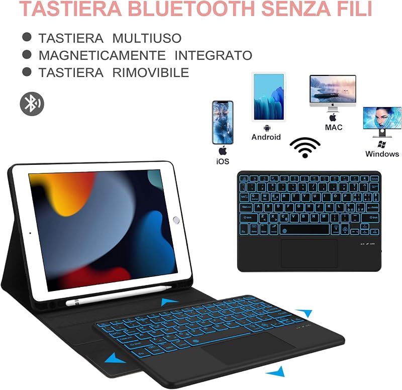 JADEMALL iPad Tok Olasz Billentyűzettel és Trackpaddal 10.2" 9./8./7. Generáció