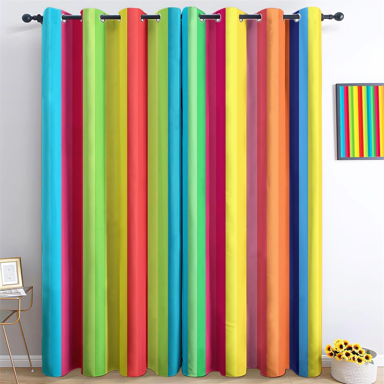 Zasłony w tęczowe paski drukowane zasłony zaciemniające do sypialni 140 l x 250 cm piękne zasłony z oczkami ultra miękka kolorowa tkanina poliestrowa