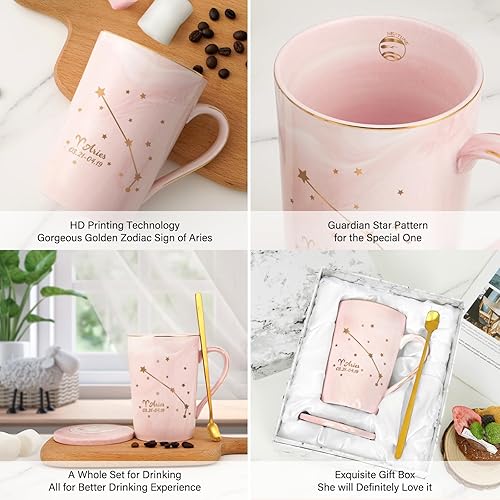 Miniatura 5 de YHRJWN Regalos de Aries para mujeres, regalos de constelación Aries, tazas de café con signo del zodiaco Aries para 12 amantes de las constelaciones