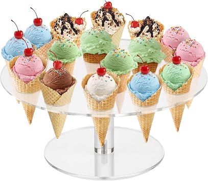 Comfecto Round Clear Acrylic Mini Ice Cream Cone Holder Stand 16 Holes
