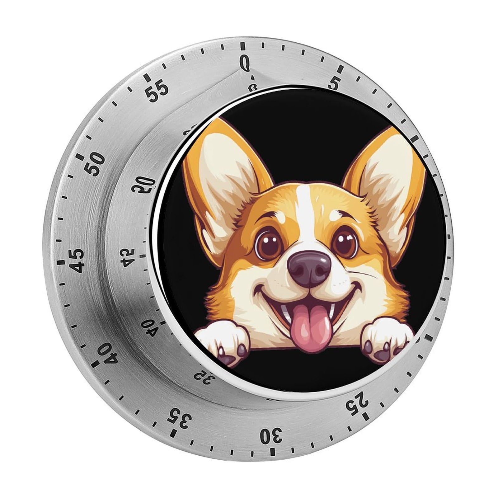 Happy Corgi Puppy Dog Mechanical Timer with Alarm for Kitchen Cooking Productivity Stainless Steel Timers