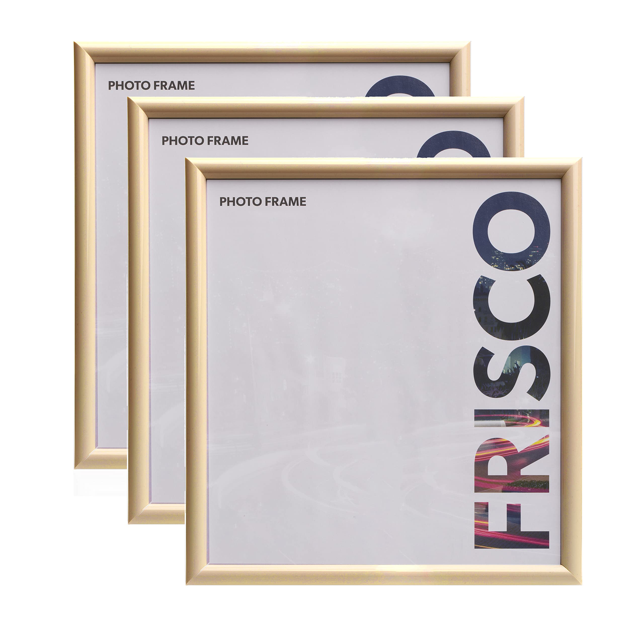 Kenro Frisco Plastic Picture Frames (Box of 3) - 12x12 Inch / 30x30cm Wall Hanging Stylish Photo Frame with Glass Front - Gold