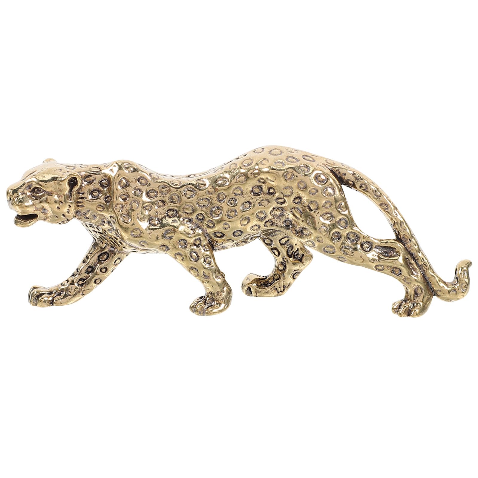 NIYANGLE Brass Leopard Statue Vintage Leopard Ornament Brass Animal Decor for Home Office Desk Indoor Desktop Decor Paperweight Small Retro Figurine for Shelf and Living Room 3.62 X 1.18 X 0.39in