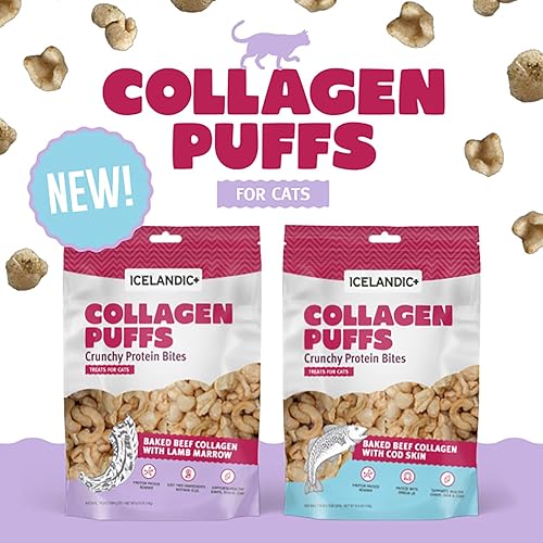 Miniatura 5 de Icelandic+ Colágeno Puffs Colágeno de res al horno con piel de bacalao, bolsa de 0.5 onzas, golosinas para gatos, bocadillos crujientes de