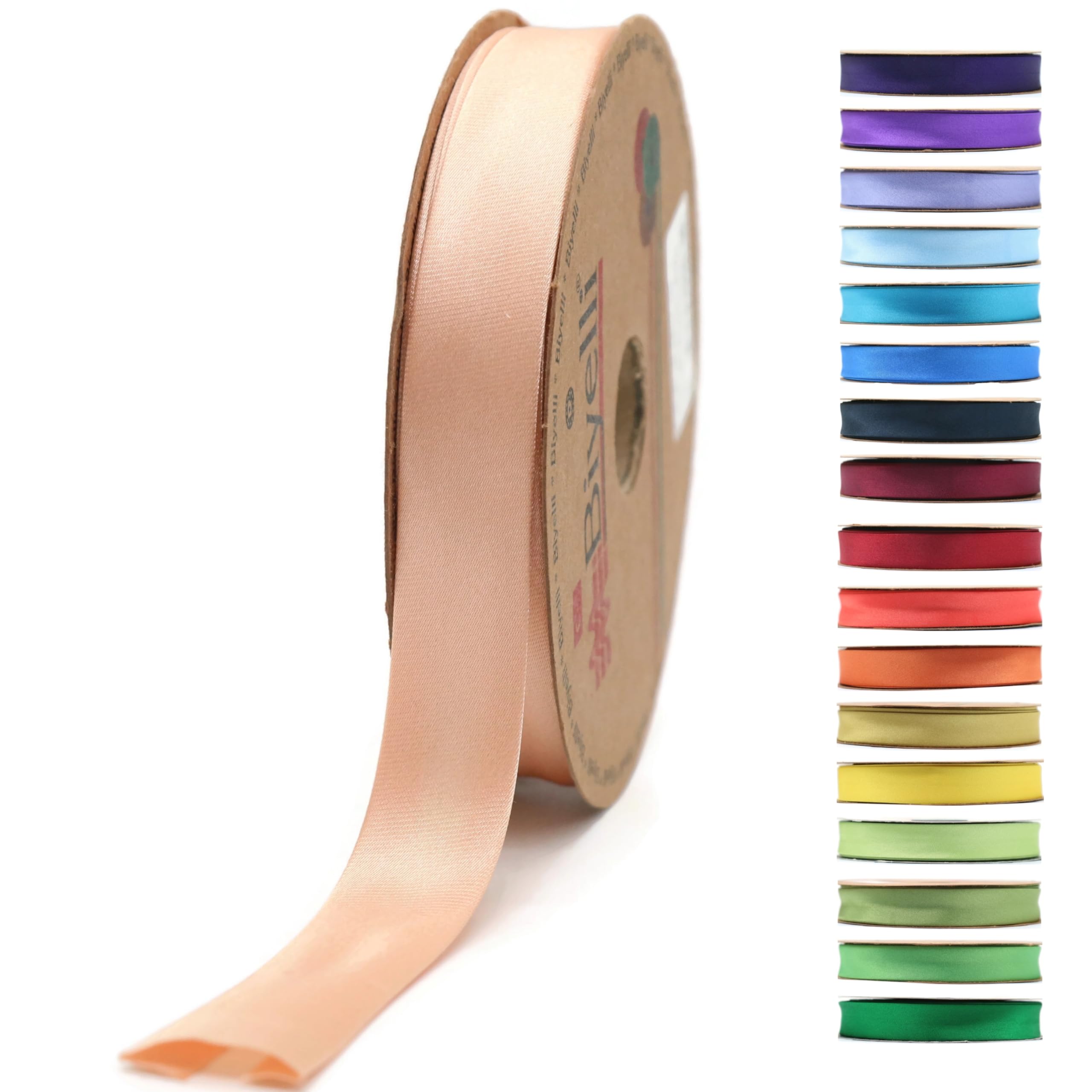 Fold Satin Bias Tape - 99+ Colors - 3/4 Inches Wide - 27 Yards - Fold Satin Binding Bias Ribbon Fabric Piping Bias Binding Tape for Sewing Clothing DIY (65. Flesh Peach) BYS65