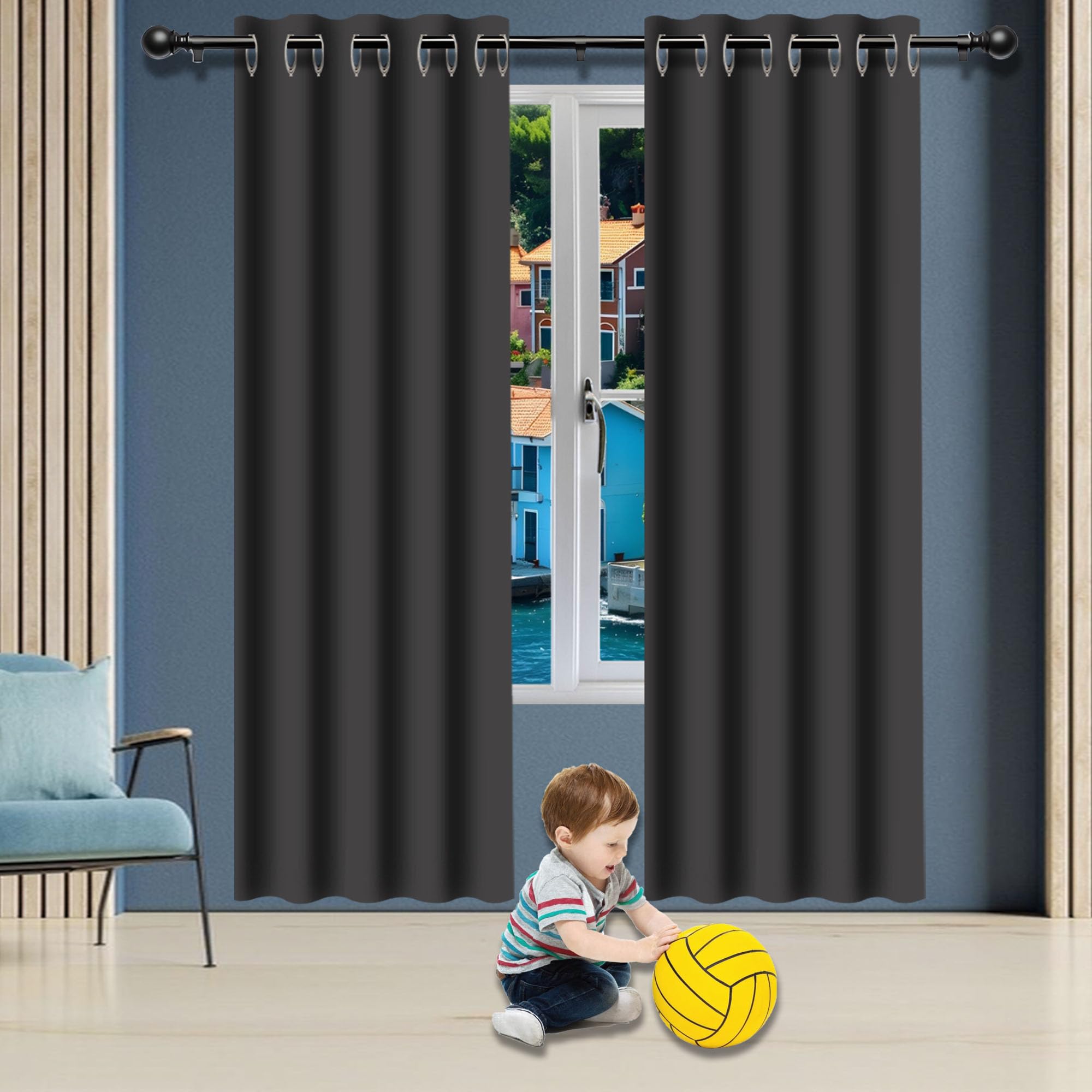 Rideaux obscurcissants anti UV et isolants pour salon moderne