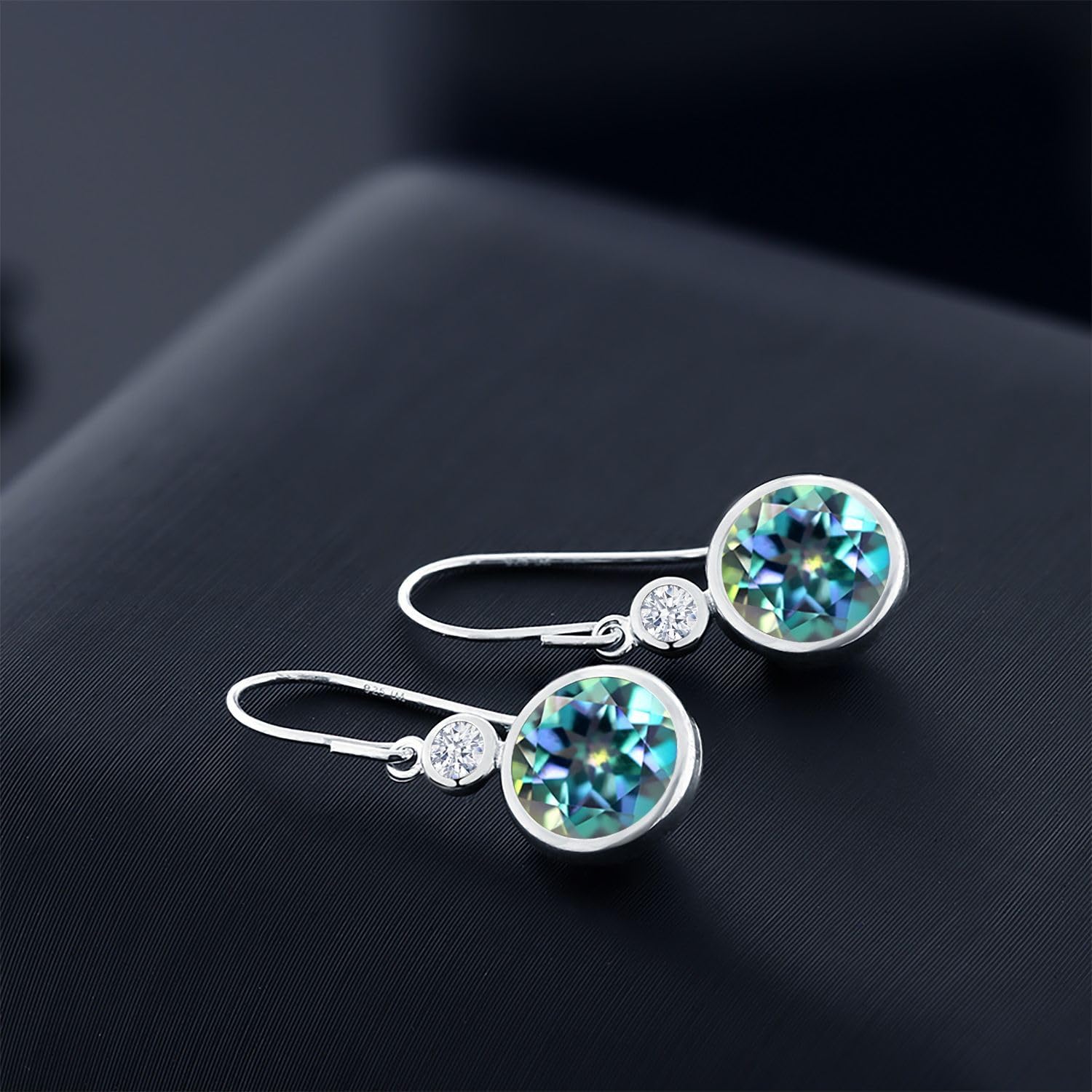 Gem Stone King 925 Sterling Silver Millennium Blue Mystic Topaz Hook French Fish Ear Wire Dangle Earrings For Women (4.82 Cttw, Gemstone Birthstone, Round 8MM and Round 3MM)