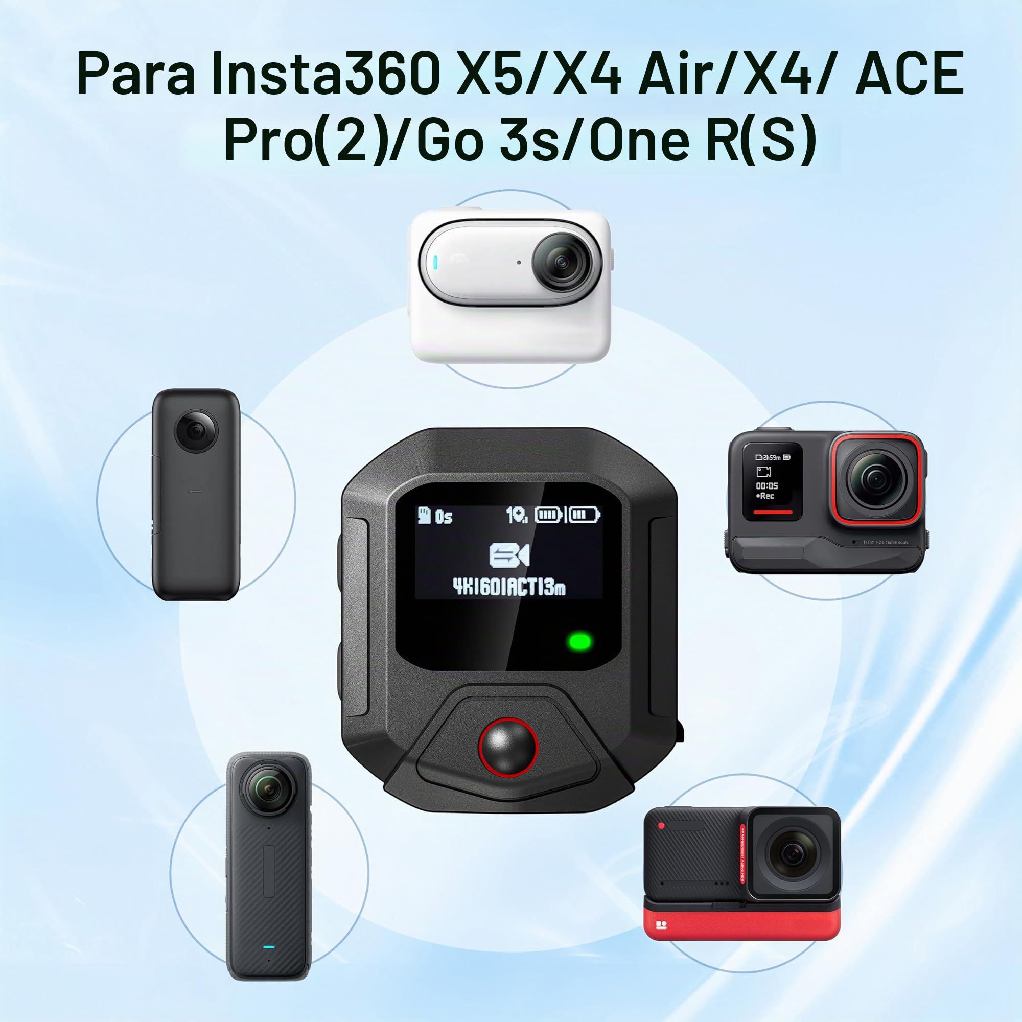 Mando a distancia GPS para cámaras Insta360 X5/X4/X4 Air X3/Go 3S/ACE Pro 2/ACE Pro/ONE X2 Cámaras Remote 25M Range Smart Action Accesorios
