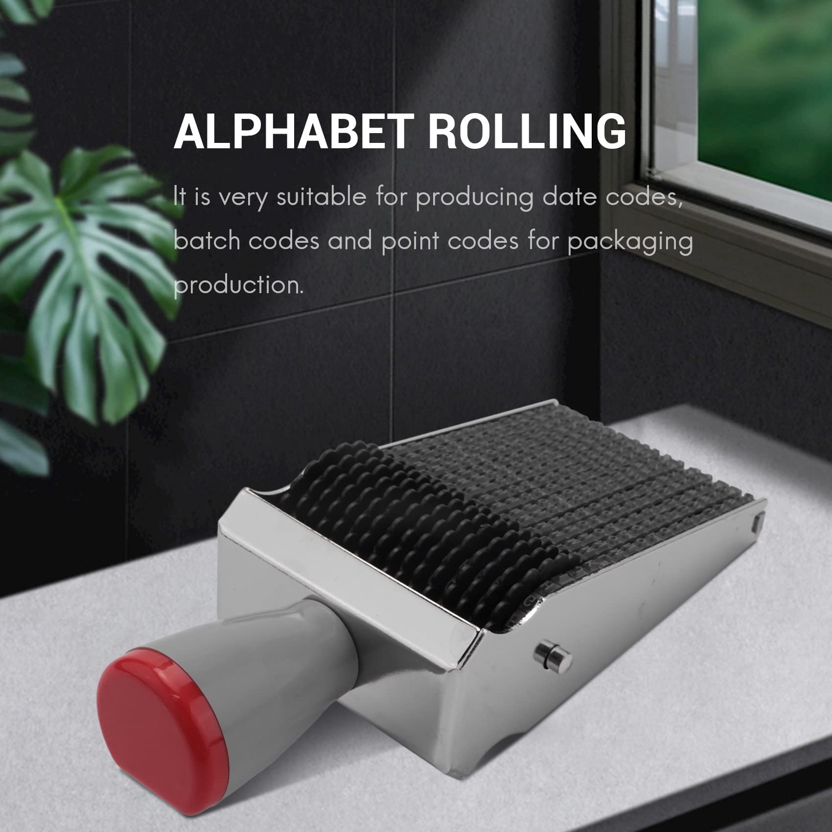 Hausdec 16 Digits Roller Stamp English Alphabet Number Symbol Rolling Wheel Stamp Multi-Function DIY, Grey - Image 2