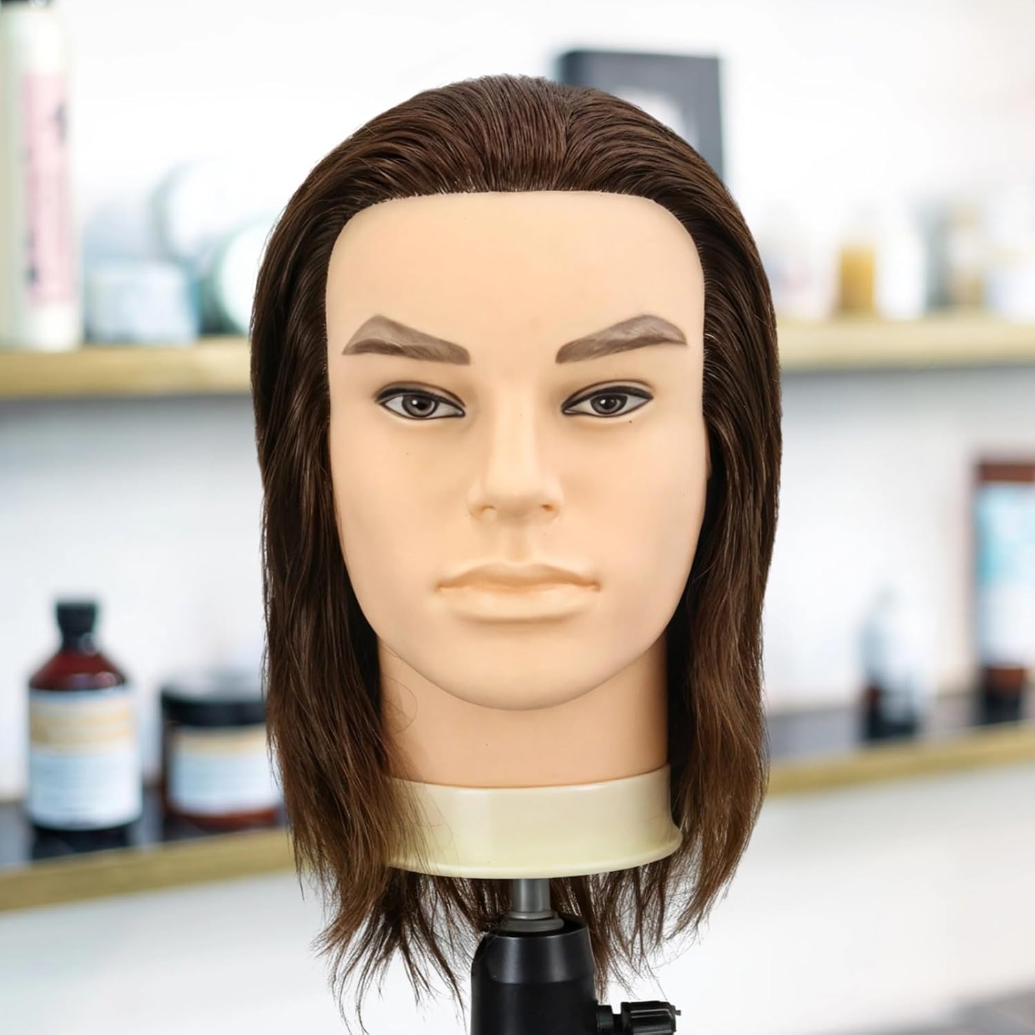 Male Mannequin Head with Hair, 10 in Brown Hair Mannequin Head with Stand for Styling Practice, Real Looking Design for Beauty Students, Salons and Makeup Training, Easy to Use