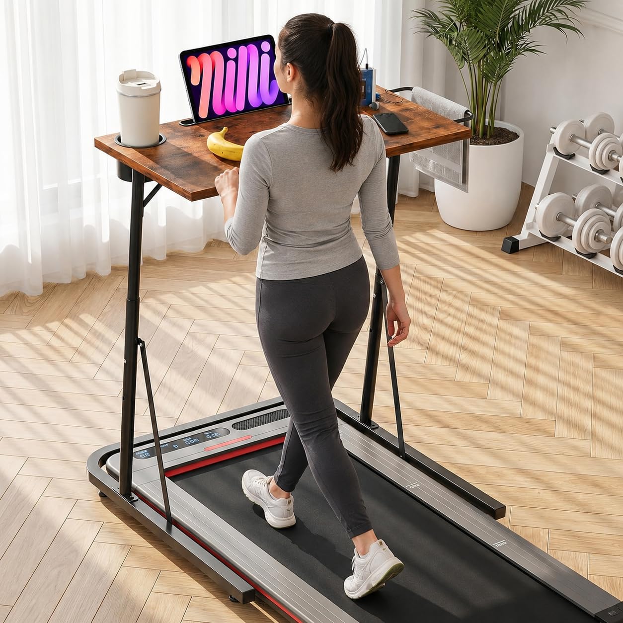 WUDLEP Treadmill Desk, Adjustable Bike Trainer Desks, Portable Workstation Standing Table for Indoor Cycling and Bike Trainer, Cycle Desk Trainer Stand Table for Indoor Workstation
