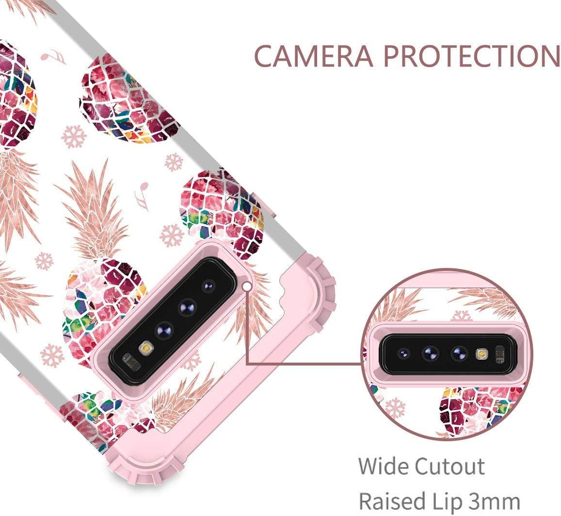 LONTECT for Galaxy S10 Case Floral 3 in 1 Heavy Duty Hybrid Sturdy High Impact Shockproof Protective Cover Case for Samsung Galaxy S10, Pineapple/Rose Gold