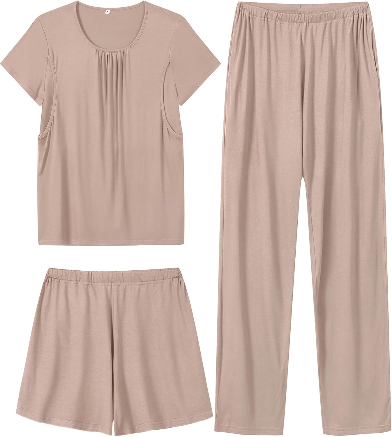 SWOMOG Women 3Pcs Maternity Pajama Set Nursing Pjs Pregnancy Set Breastfeeding Pjs Double Layer with Pockets