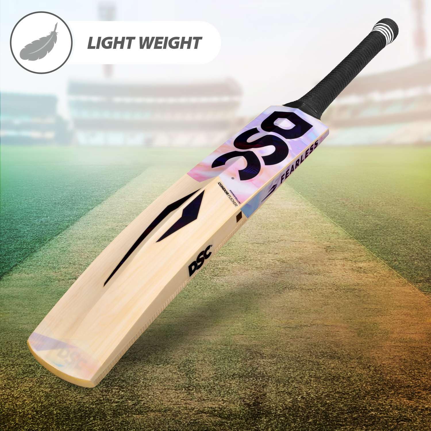 DSC Condor Flicker Kashmir Willow Cricketschläger | Farbe: Mehrfarbig | Größe: 2 | Für Männer & Jungen | Material: Holz | Massive Kanten | Exquisite Balance