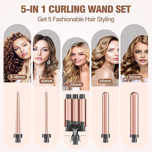 Miniatura 3 de BESTOPE PRO Waver - Plancha rizadora de pelo de 3 barriles, juego de varita rizadora 5 en 1, varita de calentamiento rápido con 2 clips, rizador de