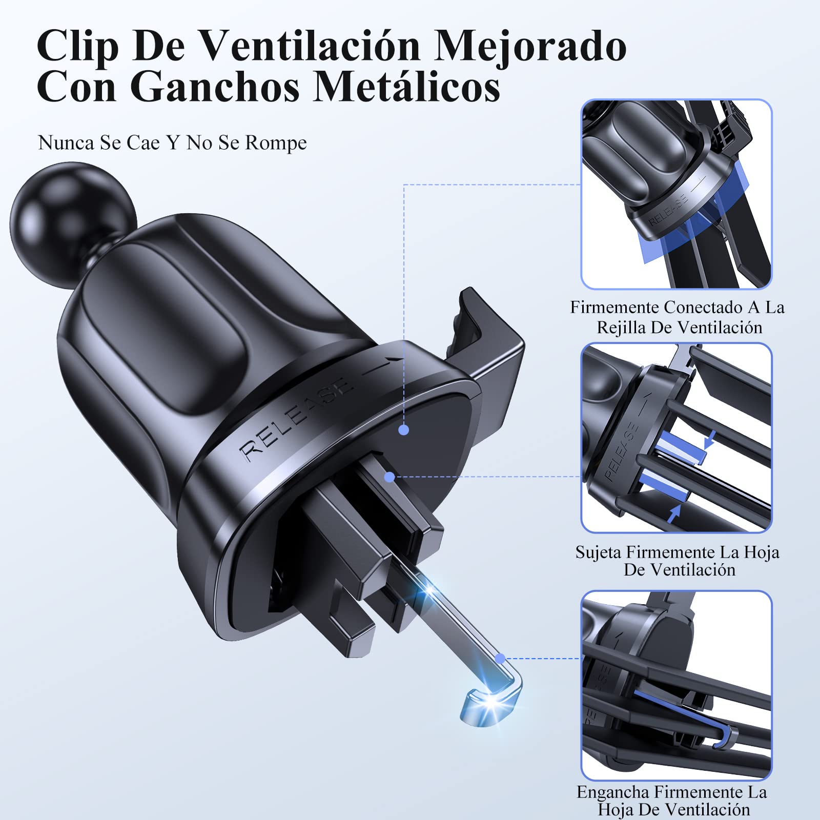 Miracase Soporte Móvil Coche【2024 Mejorado】 3-en-1 con Ventosa Fuerte, Suporte Telemovel Carro Universal para Parabrisas & Salpicadero & Rejilla, Compatible con iPhone, Xiaomi, Samsung y Más
